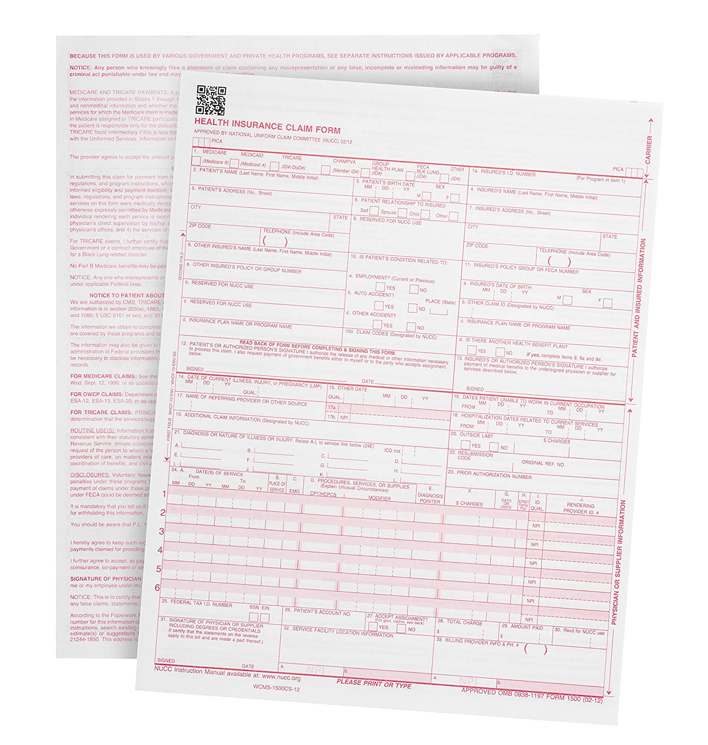 CMS-1500 Medical Health Insurance Claim Forms - BuyBlankChecks.com by Diversified Company